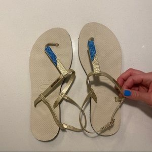 GOLD AND TURQUOISE HAVAIANA SANDALS - Woman 8.5 - brand new